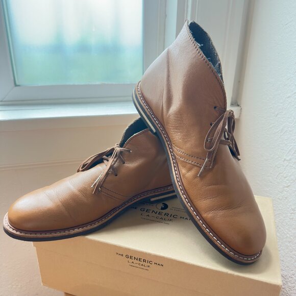 The Generic Man Handmade Caramel Leather Chukka Boots, Sz 44.5/US 11 - Picture 2 of 12